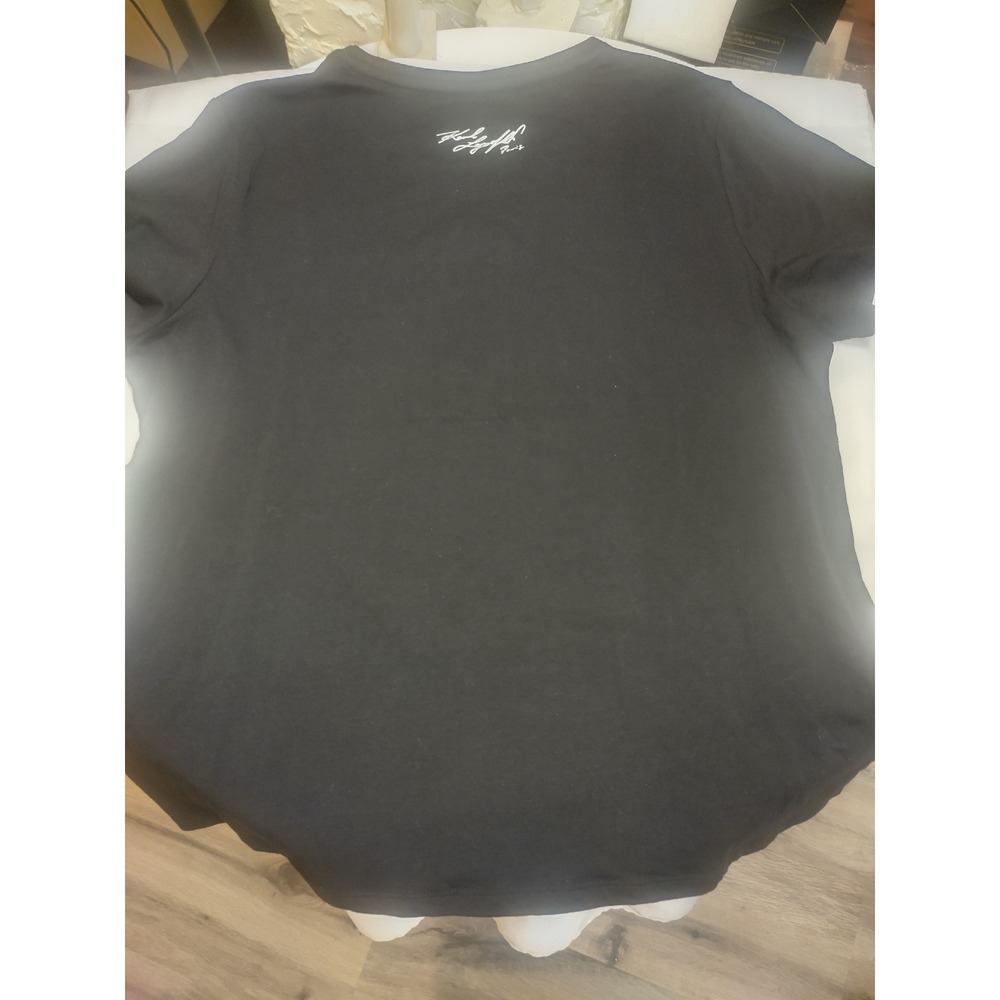 Karl Lagerfeld Paris Womens Graphic T-Shirt Black Rhinestone L5UHCA54 XL - Picture 6 of 7